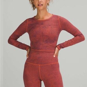 Lululemon Wunder Train Cropped Long Sleeved Top Orange Larkspur